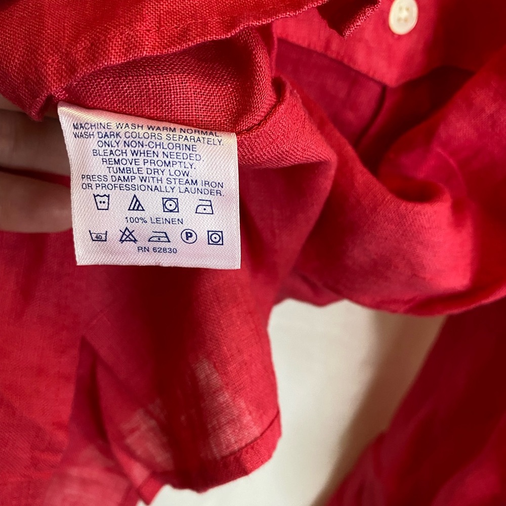 Land’s End linen coral red button down blouse top, size M - Picture 6 of 8
